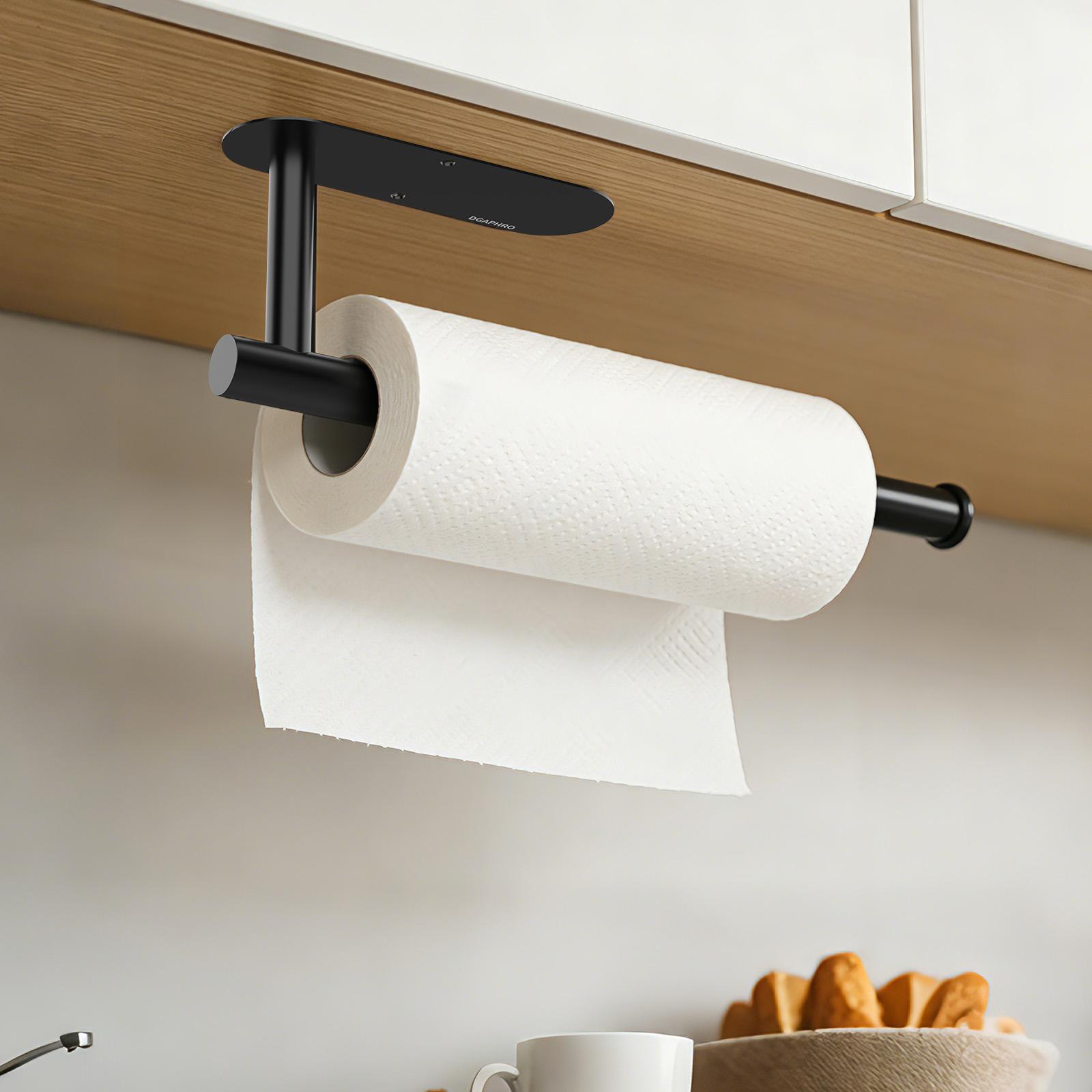DGAPHRO Paper Towel Holder, Self-Adhesive Paper Towel Holder Under Cabinet for Kitchen, No Drill Wall Mount-SUS304 Stainless Steel, Space-Saving, Easy Installation for Kitchen, RV & Bathroom-13’’ Towel Rack for Rolls, Plastic Wrap & More.