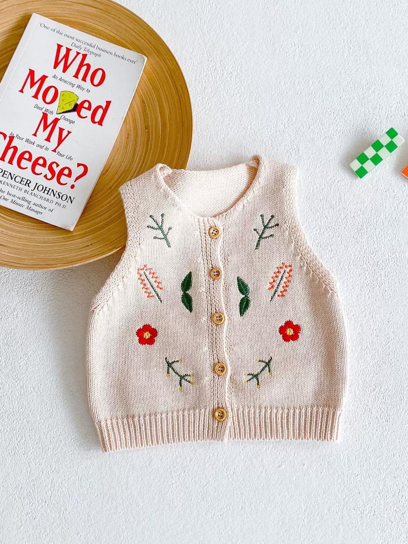 NewAutumn Winter New Baby Toddler Versatile Vest Embroidered Cotton Cardigan Cute Floral Design Warm Comfortable Daily Wear