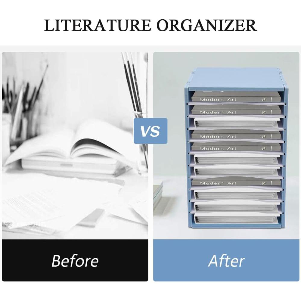 Vertical Desktop Organizer Rack with 11 Slots, Adjustable PVC Paper Classification Shelf, Mail Sorting Holder for Home Office