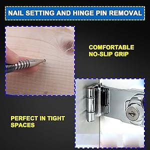 Nail Set with Size Marked,Center,4pcs Dual Head Nail Setter,Hammerless Door Hinge Pin Removal Tool1/8-in, 3/32-in, 3/16-in, 1/16-in, 1/32-in, 1/8-in