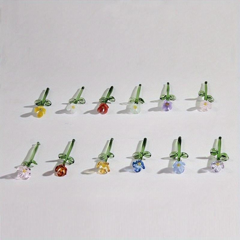 1 set (7 flowers+1 vase) glass simulation flower decoration ornaments, handcrafted mini glass flowers, DIY flower arrangement bouquets, faux flowers, Artificial mixed flower, Decorative Flowers Bouquet, suitable for gifting, event decorations