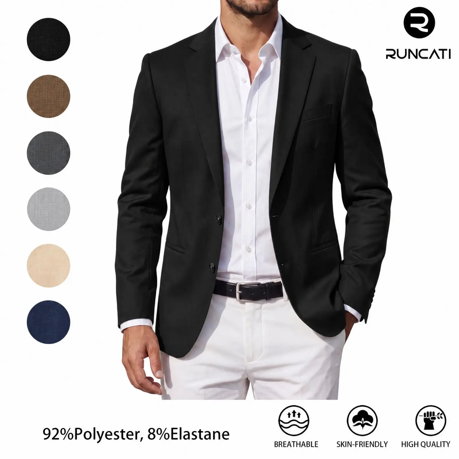 Runcati Men's Casual Blazer Two Button Sport Coat Slim Fit Suit Jackets