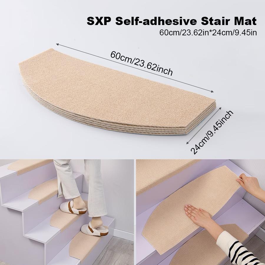 [Stair Treads] 6/15pcs Half-Round Stair Treads, Non-Slip Stair Carpets, Step Protection Rugs, Dective Trimmed Stair Mats, Indoor Room Supplies and Bedside Accessories, Suitable for Indoor, Outdoor Stairs and Various Scenarios