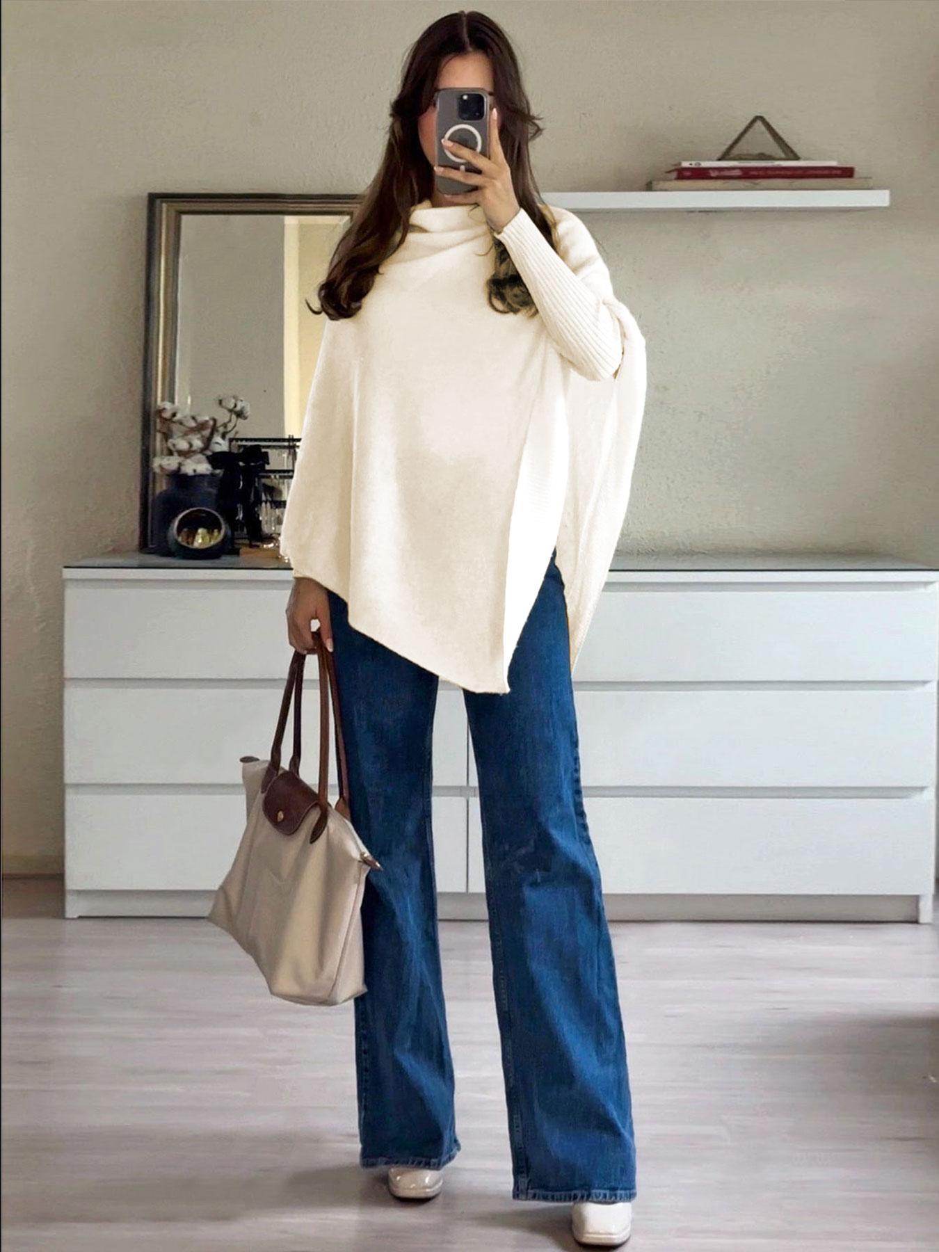 Women's Plain Loose Elegant Fashion Knit Shawl, Fall & Winter Mid-Weight Knit Wrap, Stylish Versatile Accessory for Ladies, Trendy Solid Shawl