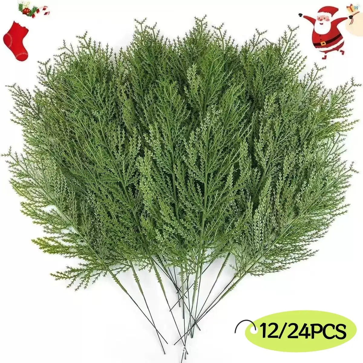 12/24 Artificial Pine Branches, Realistic Evergreen Needles, Plastic Christmas Decor, Indoor/outdoor Holiday Decoration, Festive Home Decoration