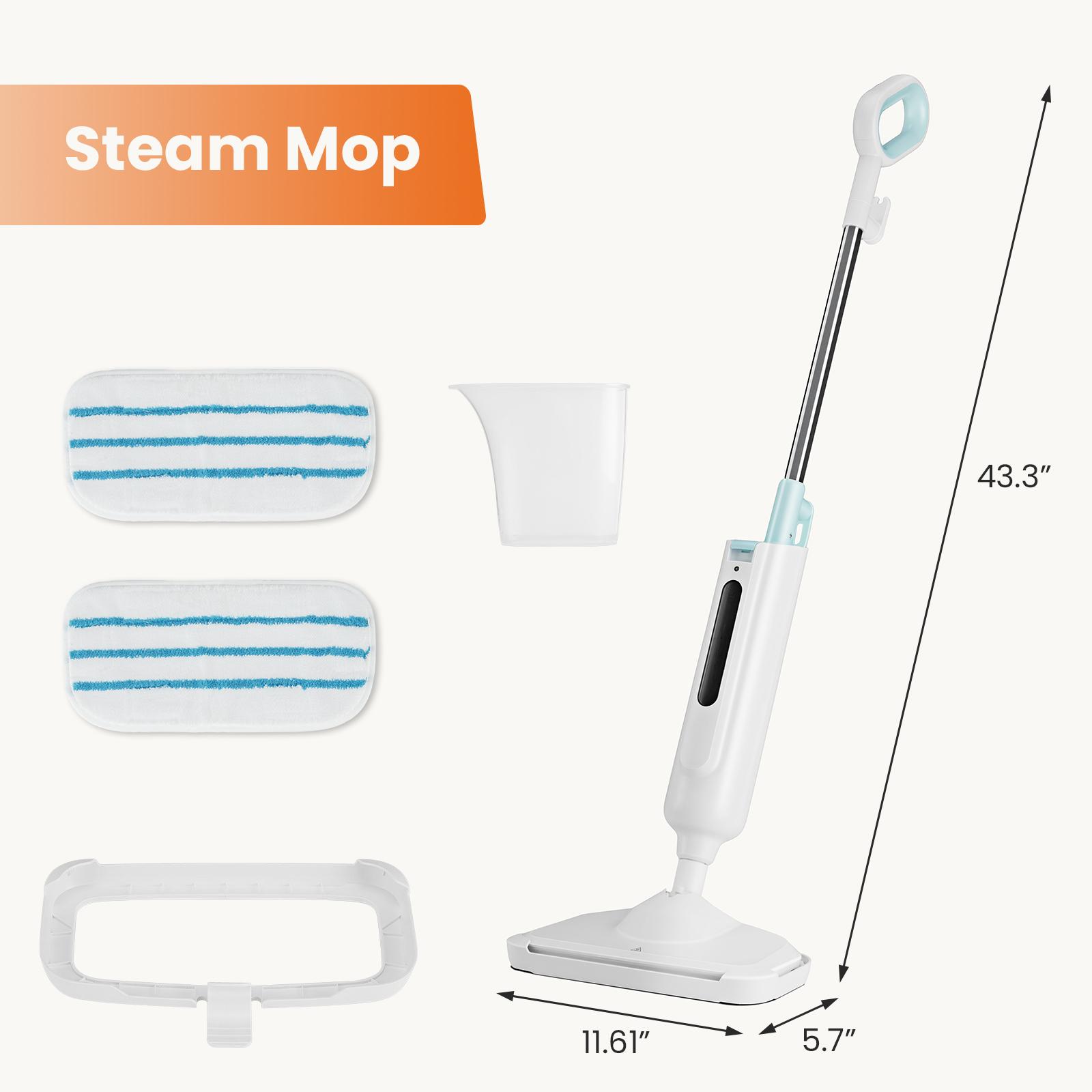 Steam Mop for Floor Cleaning, Lightweight Steamer for Hardwood, Tile, Laminate, Carpet, 30s Heat-Up, 2 Washable Pads, 11.2oz Water Tank