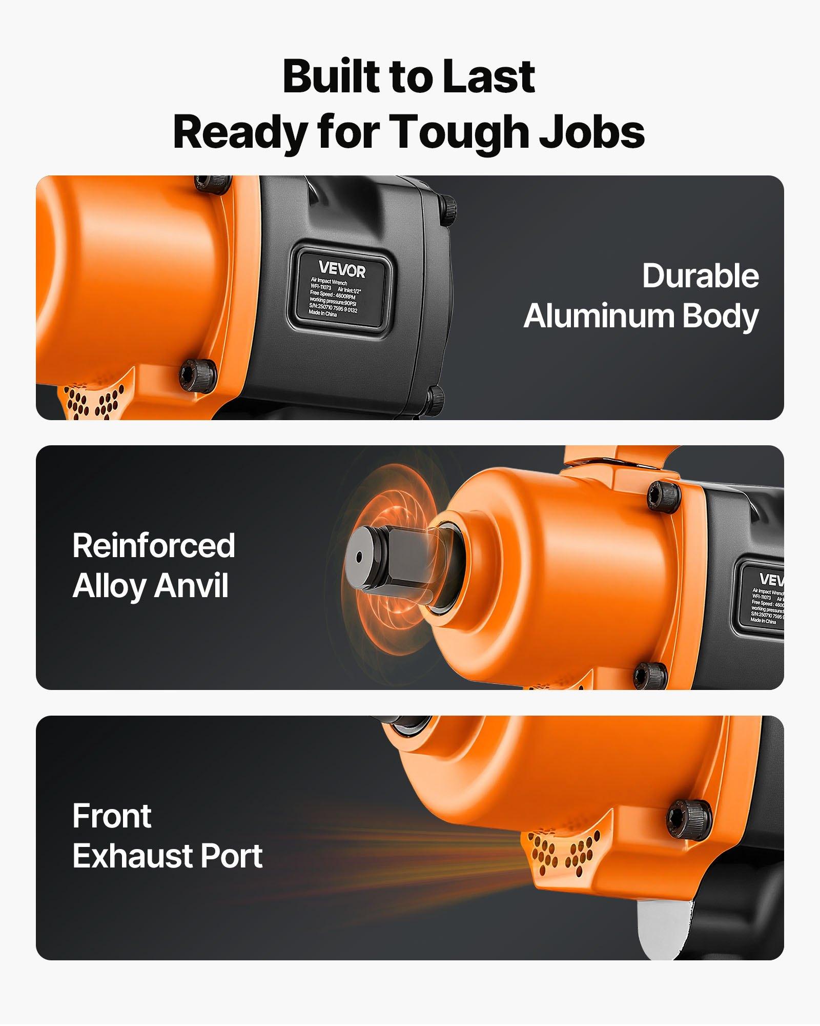 【Summerfinds】VEVOR 1 Inch Air Impact Wrench, Up to 1200 ft-lbs Nut-Busting Torque, 16.4 lbs Lightweight Pneumatic Impact Gun with Double Handles for Heavy Duty Repairs and Maintenance