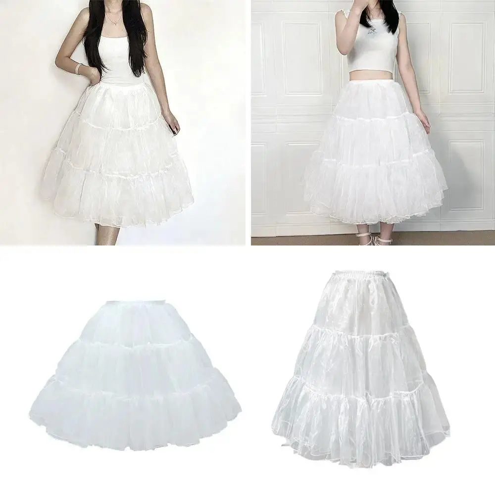 Fashion Lolita Petticoat White Cosplay Underskirt Crinoline Breathable Without Hoop Crinoline Skirt Party Dress