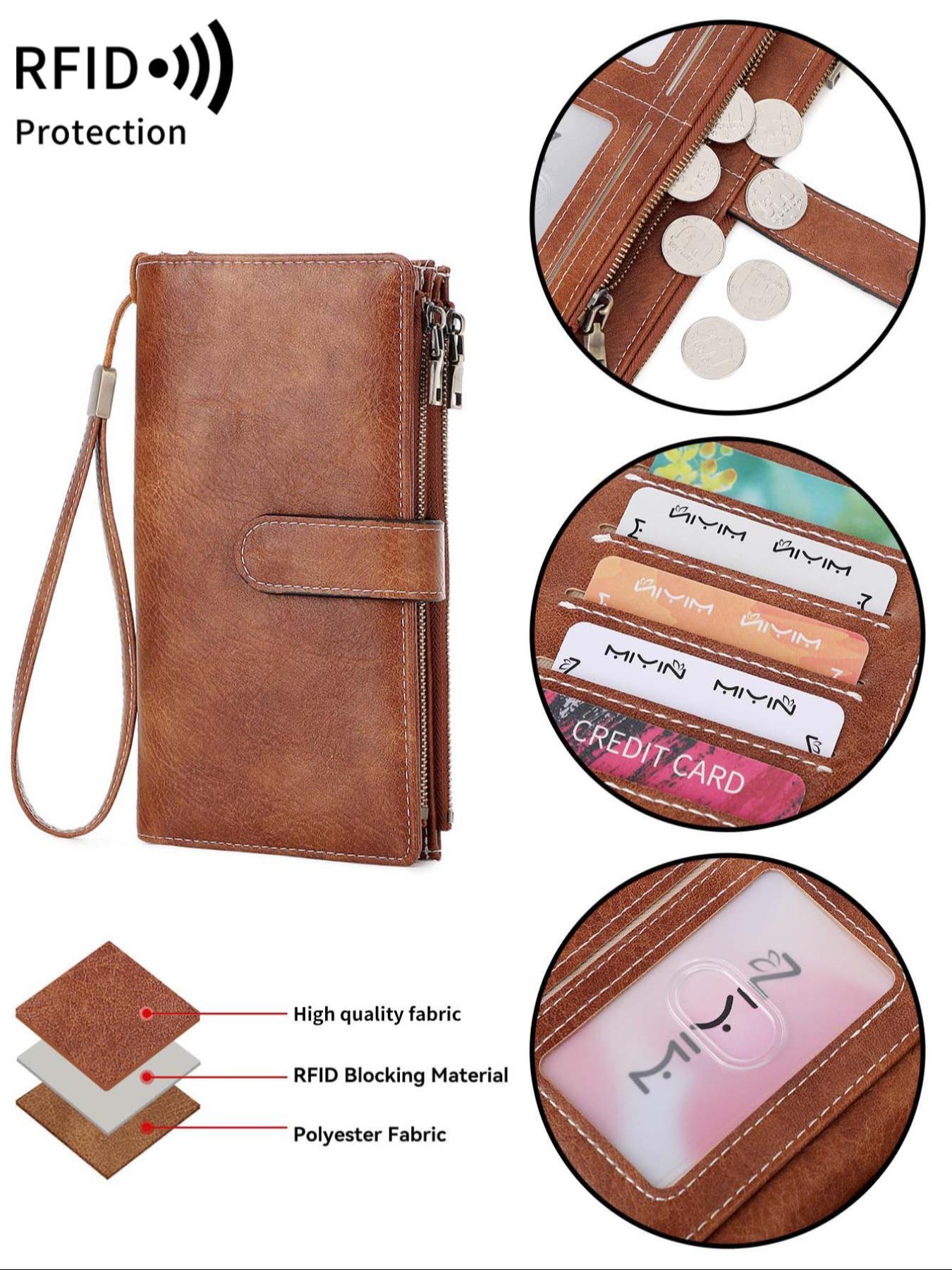 Women's Solid Color Long Wallet, Casual Wallet, Fashionable PU Leather Zipper Wallet with Wrist Strap, Multi-functional Card Holder for Daily Use, Christmas Gift, Valentine's Day Gift, Ideal Gift