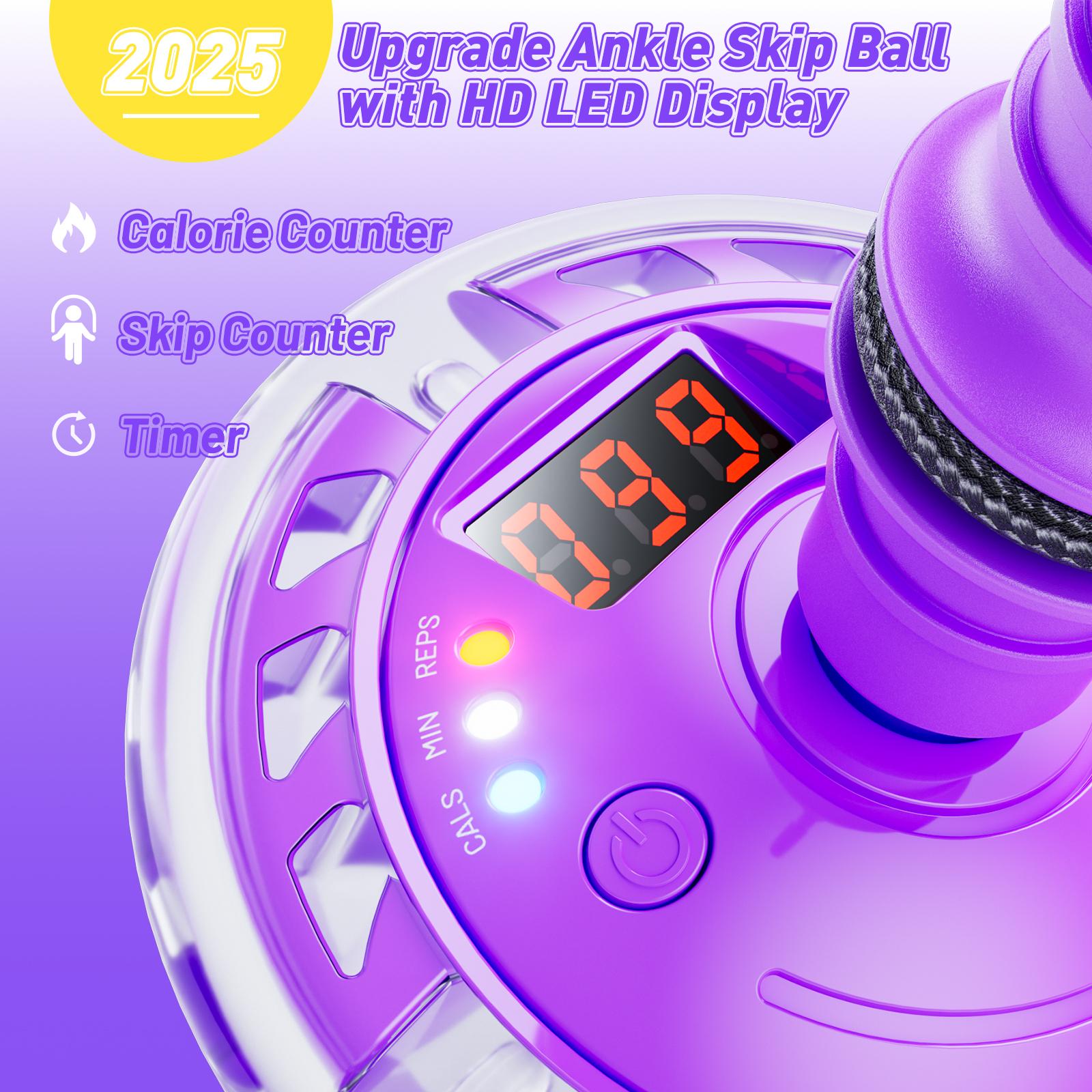 Skip Ball for Kids, Ankle Skip Ball Toy with Counter, Timer and Cal Calculator, Girl Birthday Gifts for Age 6 7 8 9 10+, Rechargeable Colorful Flash Wheel Skip Ball for Girls Women