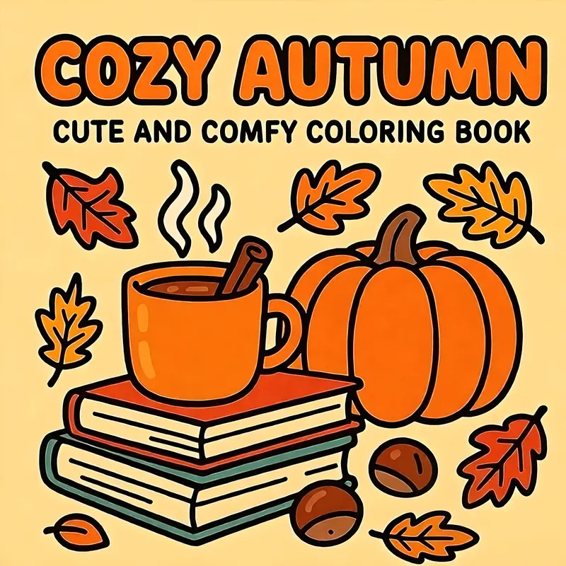 Cozy Autumn Coloring Book for Adults and Teens, Cute Comfy Fall Pumpkin and Leaves Coloring Pages, Relaxing Mindfulness Stress Relief Activity Book, Ideal Back-to-School and Holiday Gift