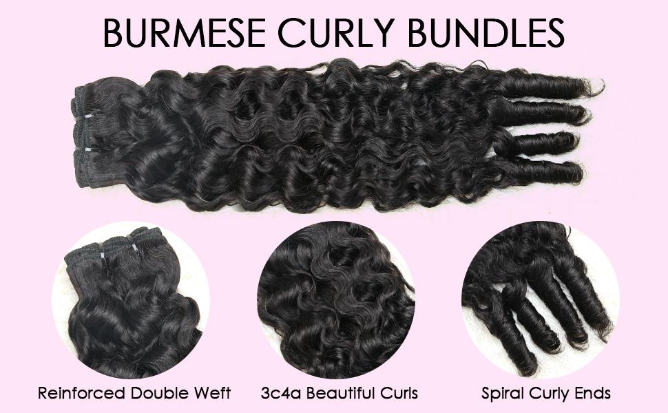 Karlami Hair Burmese Curly Bundles with Spriral End 3c4a Quick Weave Pixie Curly Bundles Human Hair 14-30inch Loose Deep Wave 100% Virgin Body Wave Bundles Sew in Extension Straight Bundles with 5x5 Closure Human Hair Bundles for Women Natural Black