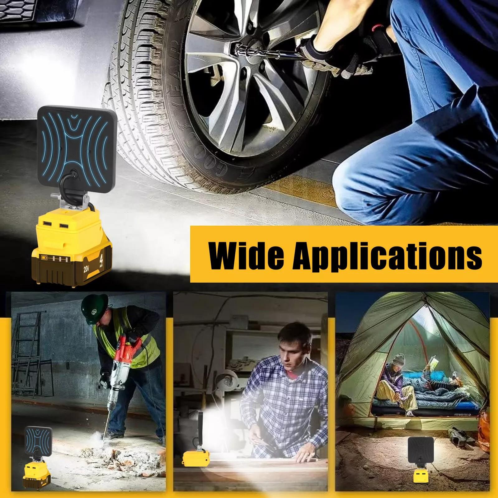 KUNLUN Cordless LED Work Light for De Walt 20V Battery, 4800LM Portable Flood Light with USB Charging, 140° Adjustable Head for Jobsite & Outdoor Use (Battery not included) Power ,Luminous Flux, Lamp Beads ,Diy Projects KUNLUN Cordless LED Work Light for De Walt 20V Battery, 4800LM Portable Flood Light with USB Charging, 140° Adjustable Head for Jobsite & Outdoor Use (Battery not included) Power ,Luminous Flux, Lamp Beads ,Diy Projects