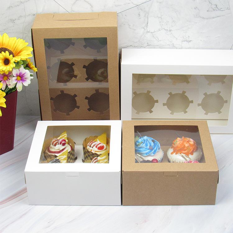 20/15/10/5/1pcs 4/6 Pack Clear Window Muffin Boxes, Kraft Paper Cupcake Containers for Bakery Desserts.needoh.paper plates