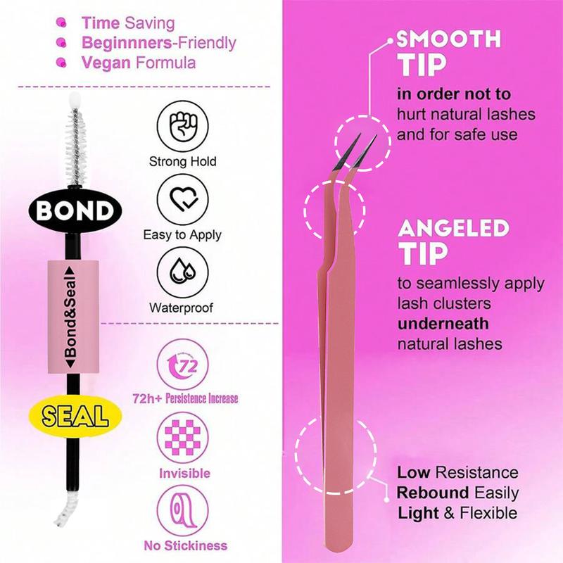 Complete DIY Eyelash Extension Kit – Individual Lashes Clusters with Bond, Seal & Tweezers, 10-16mm, D Curl, 30D/40D/50D Volume, Great for Beginners & Holiday Gift for Her Complete DIY Eyelash Extension Kit – Individual Lashes Clusters with Bond, Seal & Tweezers, 10-16mm, D Curl, 30D/40D/50D Volume, Great for Beginners & Holiday Gift for Her