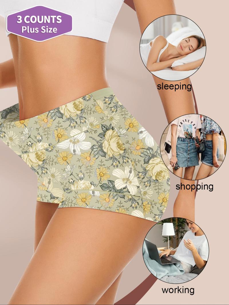 【Plus Size】 All Over Print Brief, Casual Comfy Breathable Panties, Casual Breathable Knicker for Daily Wear, Women's Underwear for All Seasons