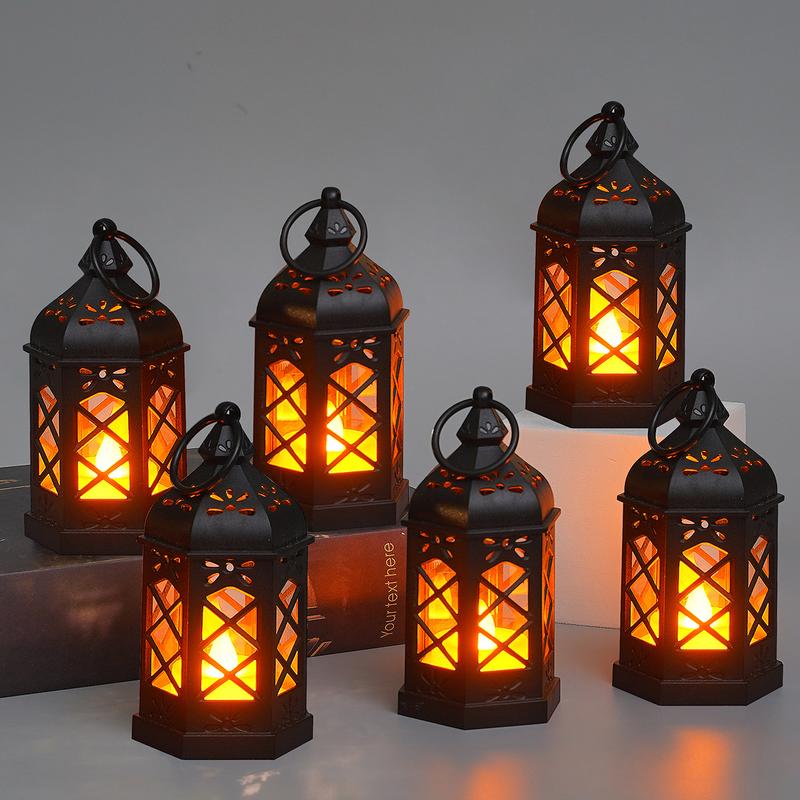 1/3Pcs/Set Ramadan Decorative Small Lanterns, Retro LED Electronic Candle-style Wind Lamps for Atmosphere, Eid al-Fitr Glowing Portable Lanterns, Hanging Lights for Festival Party Ambiance, Home Decoration