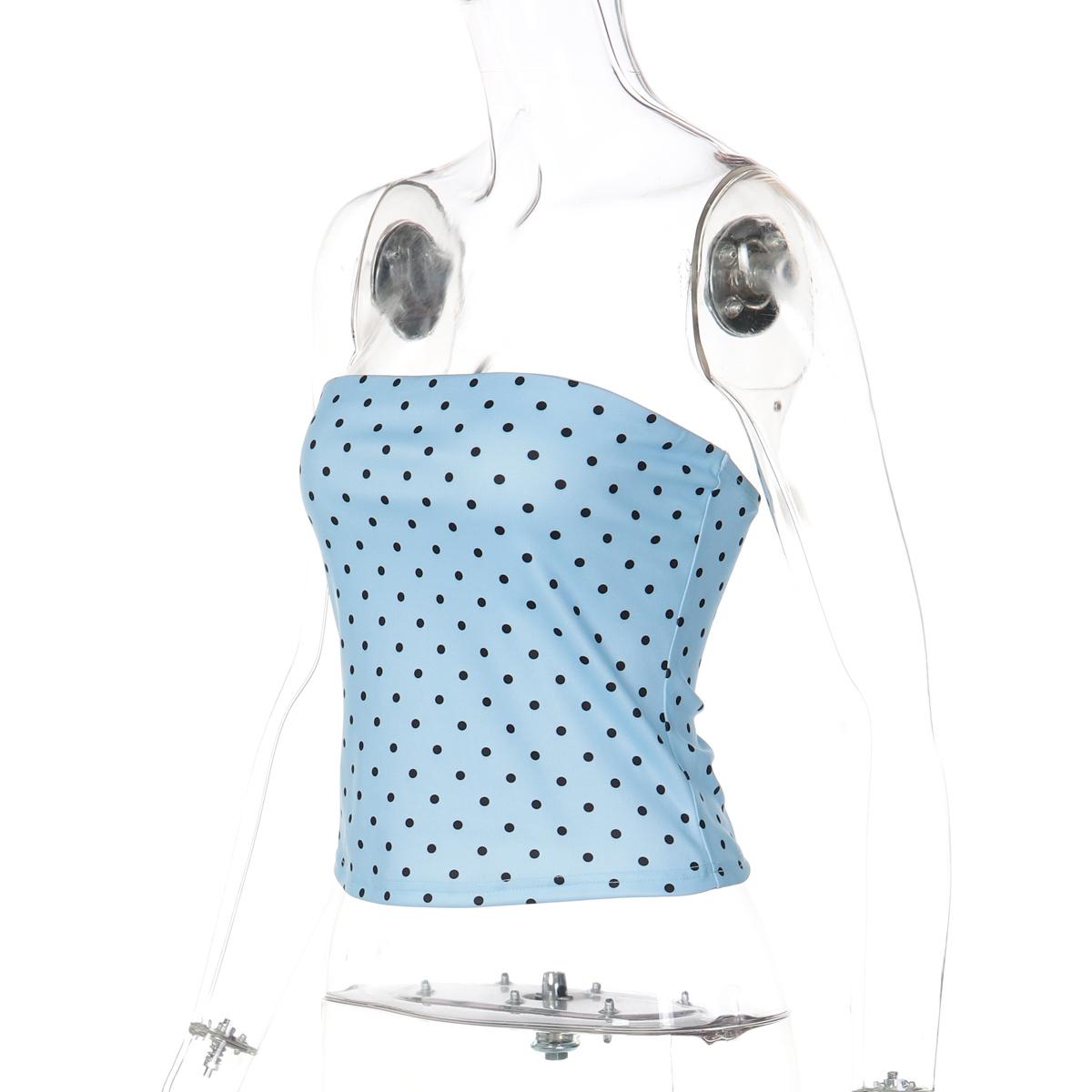 Women Summer Sleeveless Strapless Party Club Beach Vacation Polka Dot Tube Tops