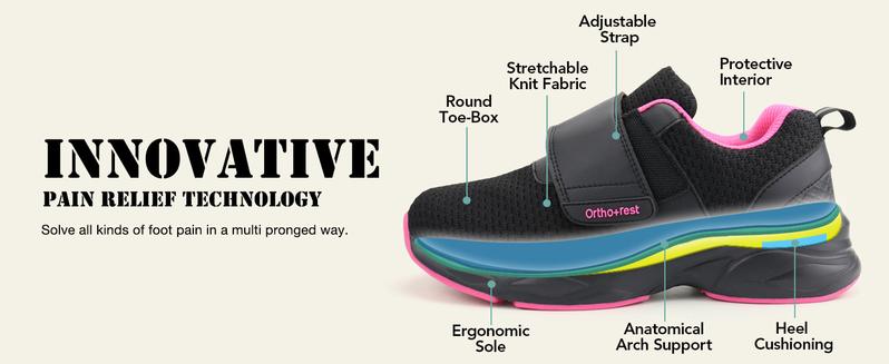 Ortho+rest Women Accommodating to Diabetic-Friendly Shoes with Adjustable Closure Walking Shoes Edema Shoes Suitable for Swollen Feet Sneaker Girl Runner Black Springtok Training