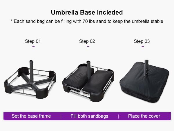 PURPLE LEAF 14 ft Double-Sided Outdoor Market Table Umbrella with Base for Pool