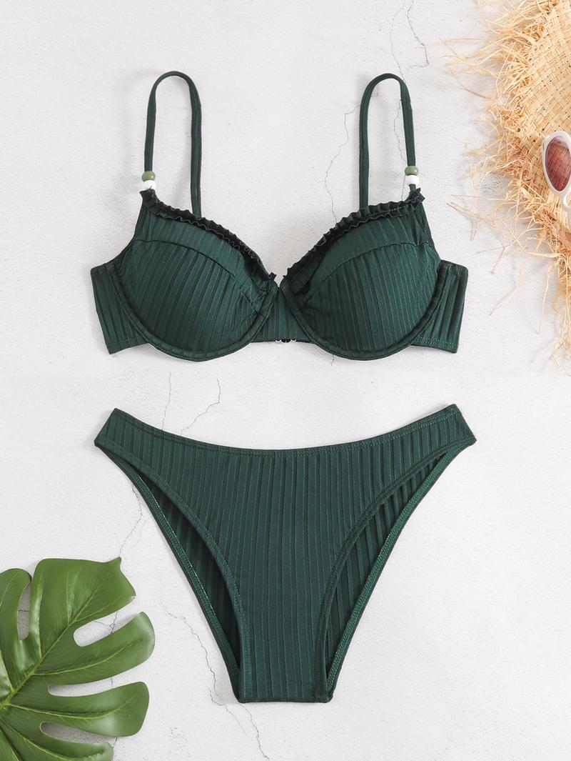 Women Summer Beach Casual Holiday Sexy Special Material Underwire Fashionable 2 Pieces Bikini Set Swimsuit Style Bikini