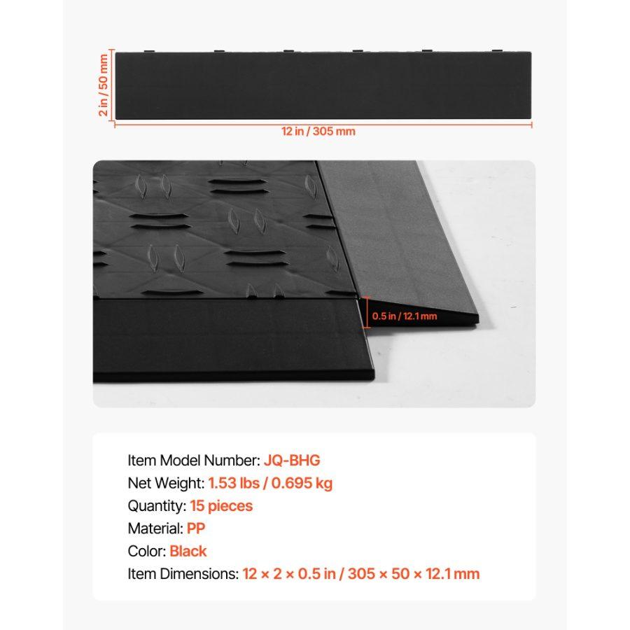 VEVOR Male Garage Floors Transition Edge Kit, 15 PCS Sturdy PP Interlocking Modular Garage Floor Edging Slip-resistant, Easy Assembly Compatible Only With VEVOR Upgraded 6-Lock Garage Mats, Black
