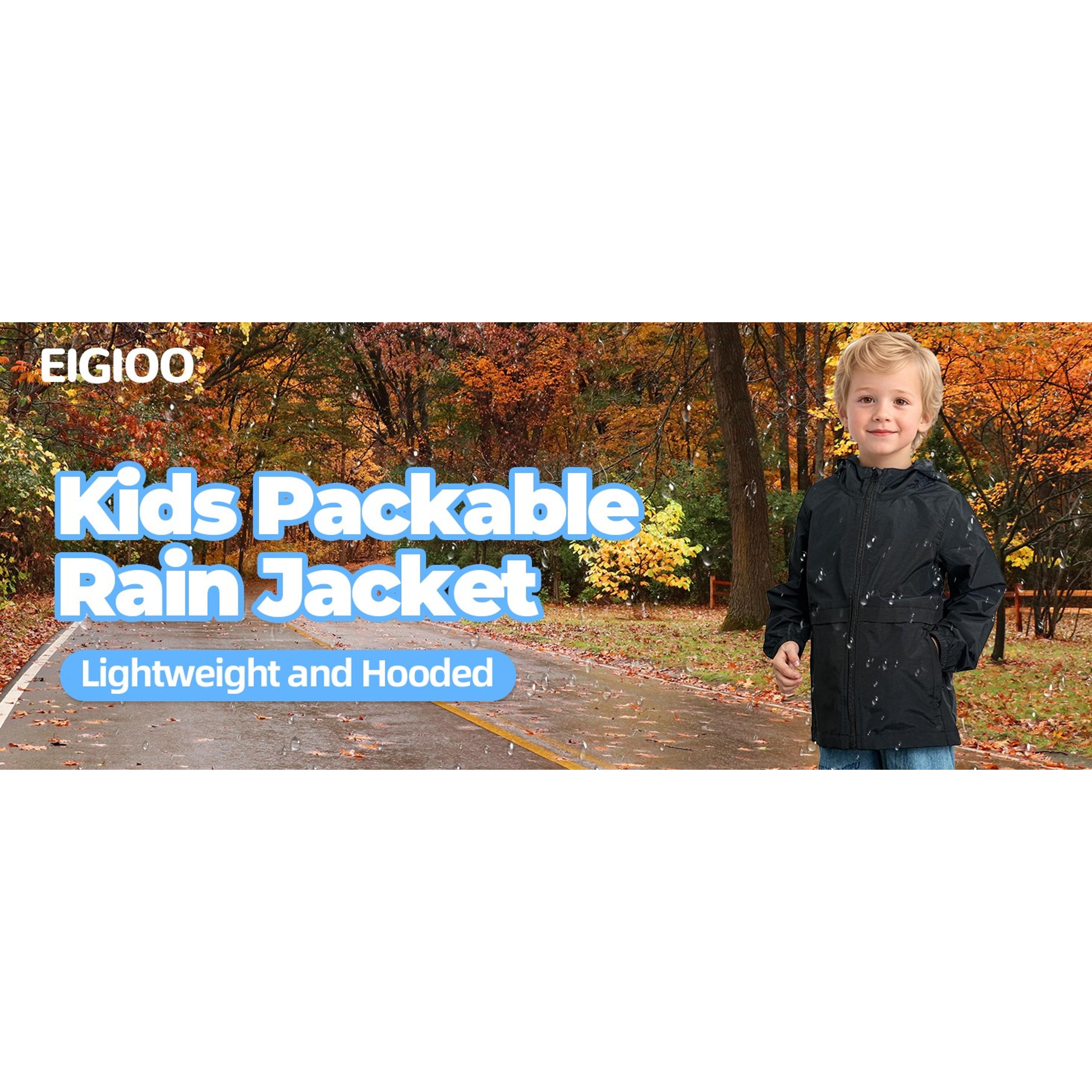 Boys Girls Hooded Windbreaker Jacket Lightweight Packable Rain Coat - Easy On, Soft Fabric, Zippered Pockets, Elastic Cuffs, Name Label, Ready for Changing Weather(Gift)