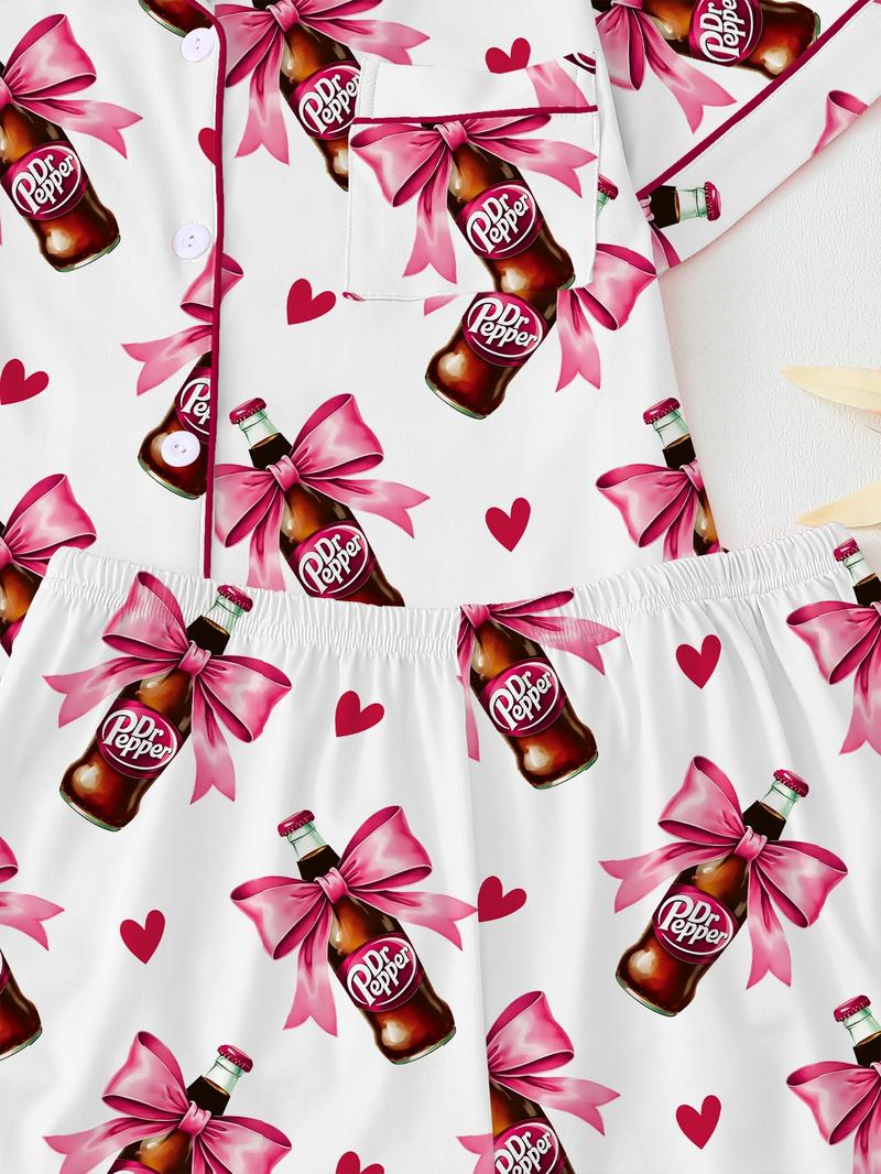 Teen Dr Pepper Collar Short Sleeve Pajama Set, Comfortable Sleepwear, All-Season Loose Fit, Animal Pattern, Perfect Gift Teen Dr Pepper Collar Short Sleeve Pajama Set, Comfortable Sleepwear, All-Season Loose Fit, Animal Pattern, Perfect Gift