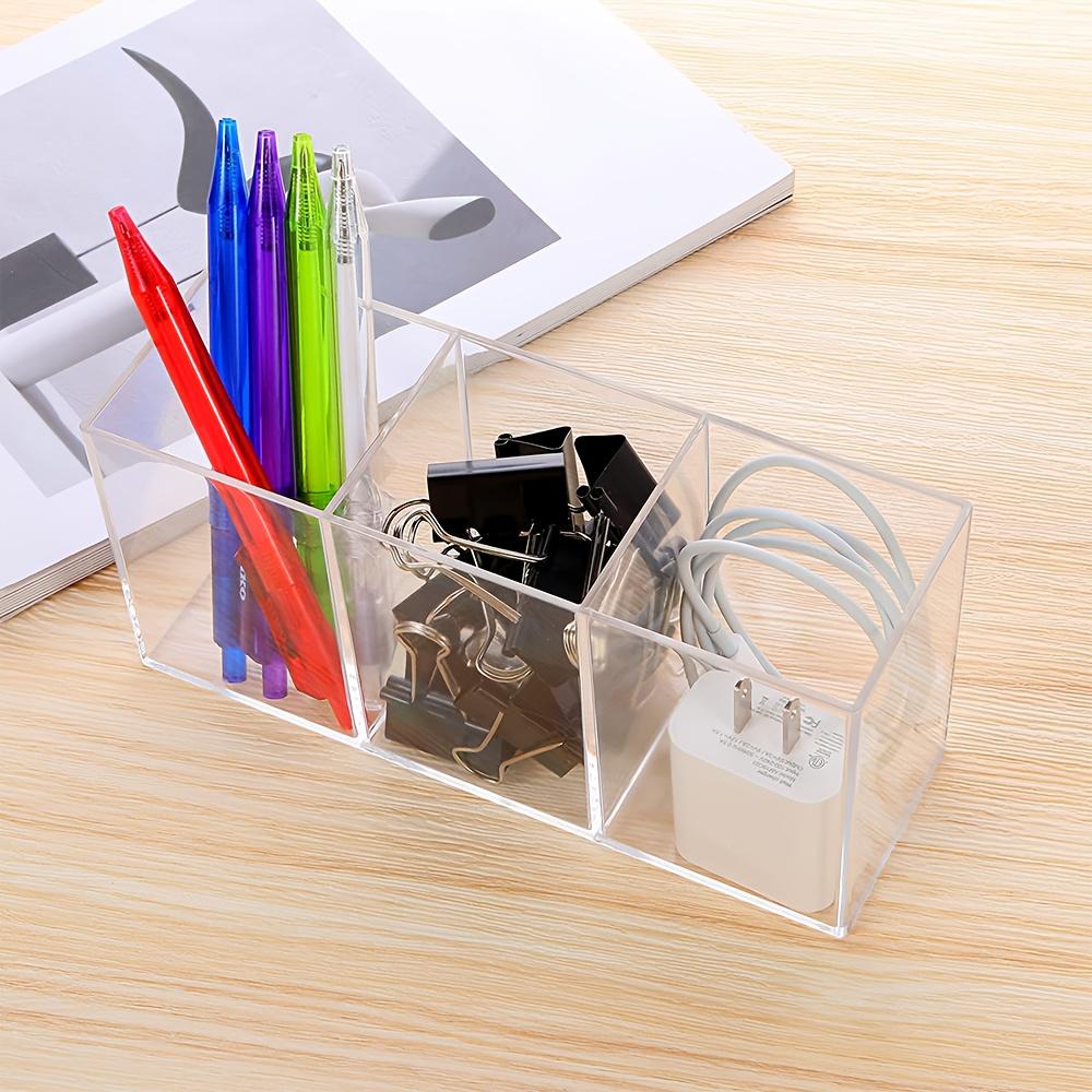Acrylic Three-Compartment Makeup Organizer, Ideal for Brushes and Cosmetics, Bedroom Bathroom Office Storage, Minimalist Design