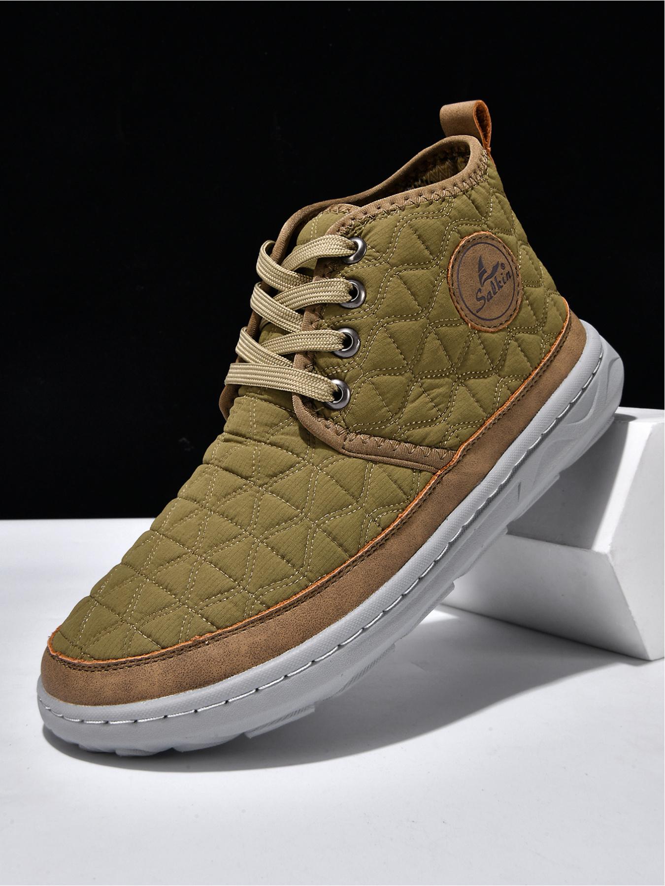 Men's Solid Color Quilted High-Top Casual Shoes, Lightweight Non-Slip Outdoor Commuter Shoes, Soft Sole Sports Sneakers