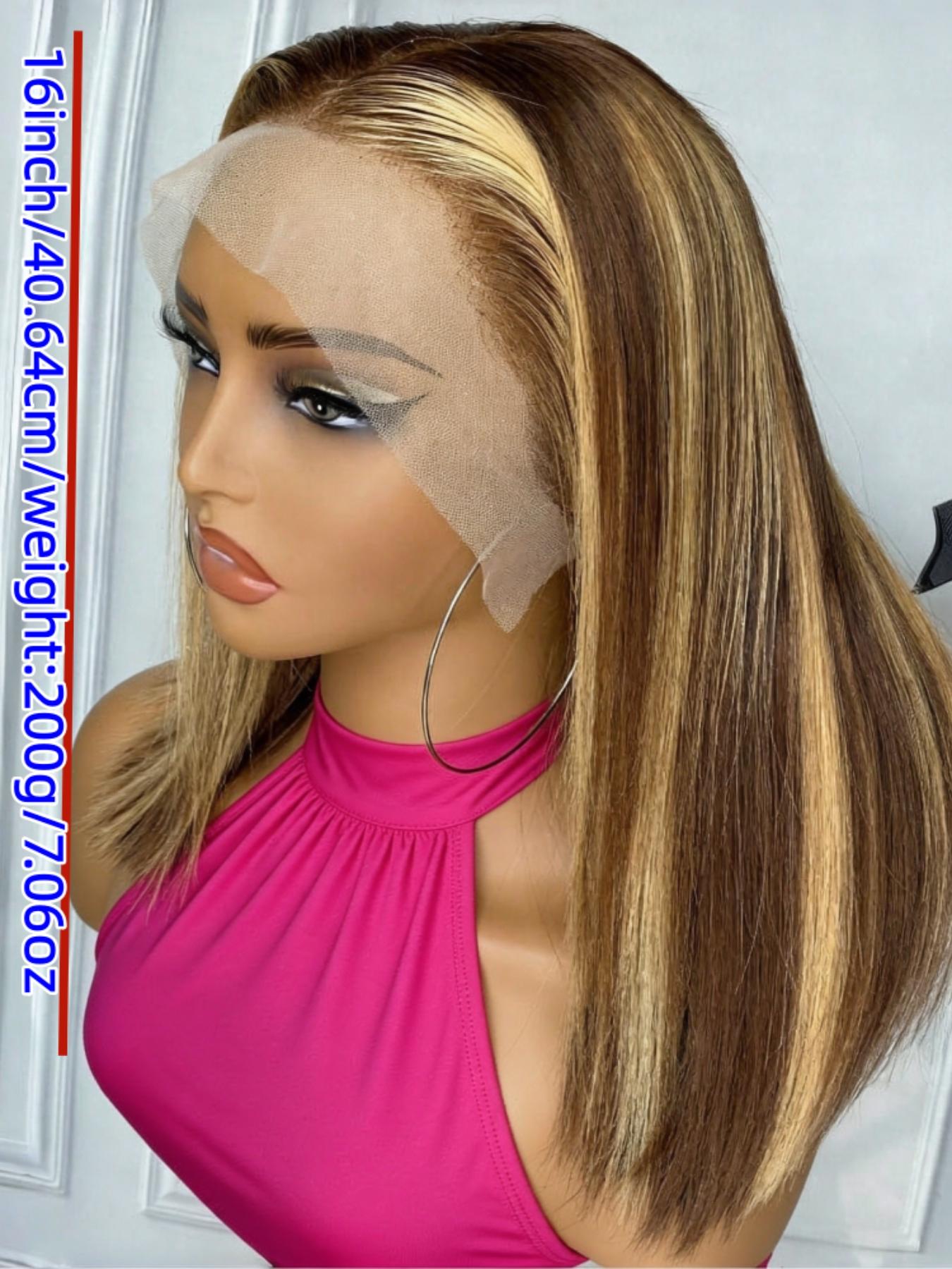 Highlight Straight Bob Lace Front Wig, 13x4 Transparent Lace, with Honey Blonde Highlights, Pre Plucked Baby Hair, Human Hair Bob Wig