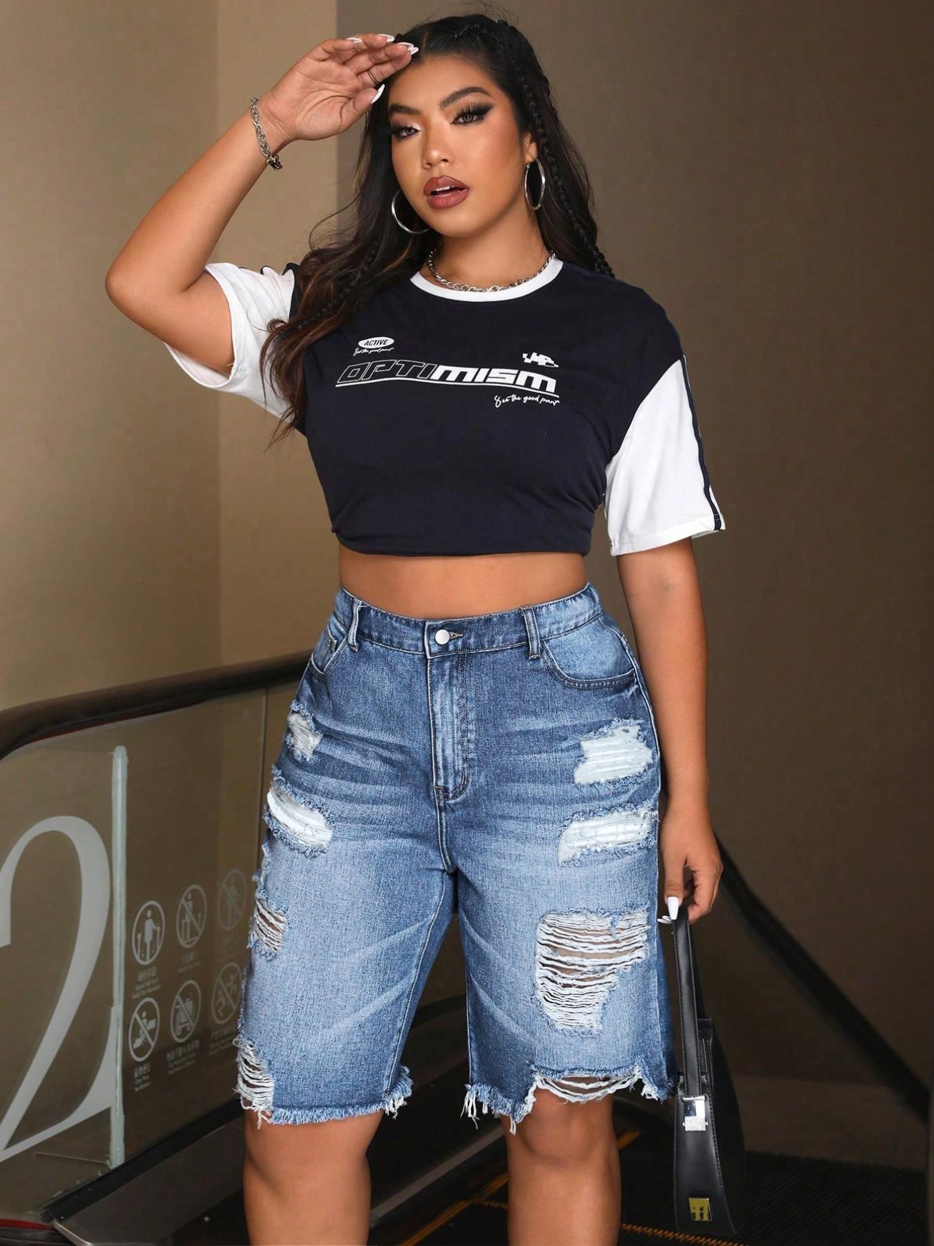 Women's Plus Size Denim Shorts Spring Summer New Breathable Comfort Ripped Design Casual Match Women's Mid-Thigh Pants Women's Plus Size Denim Shorts Spring Summer New Breathable Comfort Ripped Design Casual Match Women's Mid-Thigh Pants