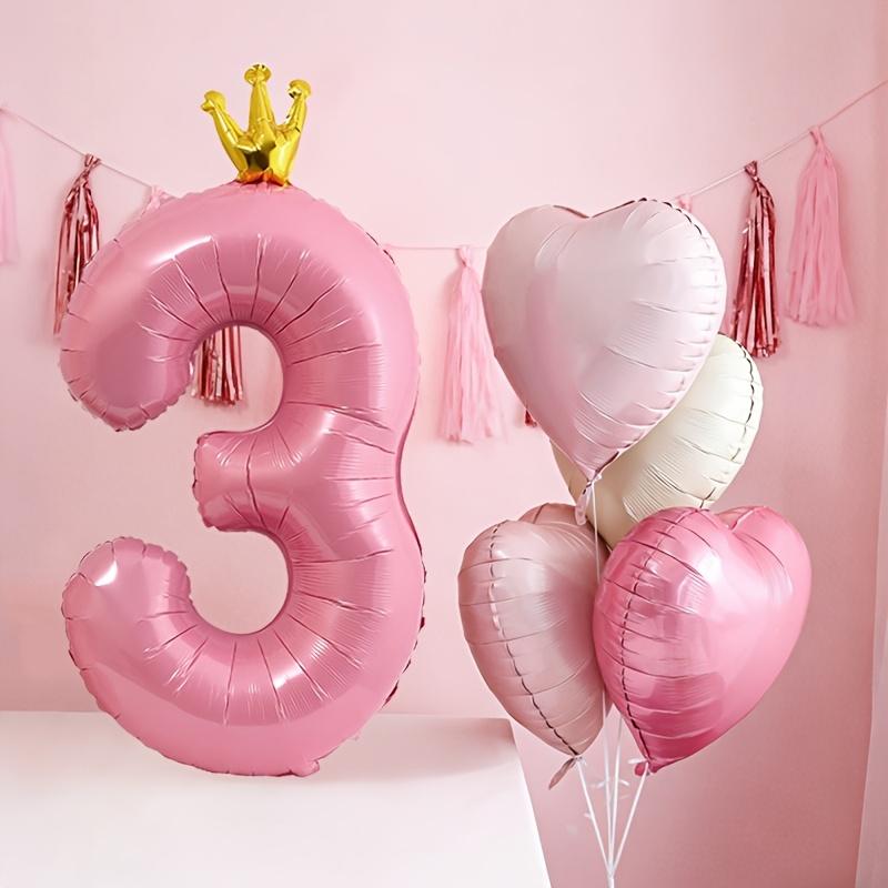 Pink number and heart-shaped balloon set, Birthday decorations, including balloons 1-9 with bow decoration and heart-shaped balloons - suitable for birthday parties, weddings, Valentine's Day decoration - pink party supplies