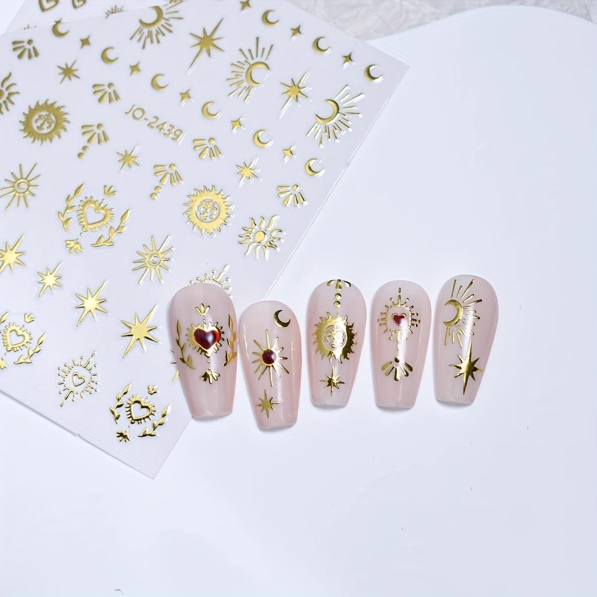 3D Star & Moon & Heart Pattern Nail Art Sticker, 6 Sheets Self Adhesive Nail Decal, French Nail Art Decoration for Women & Girls