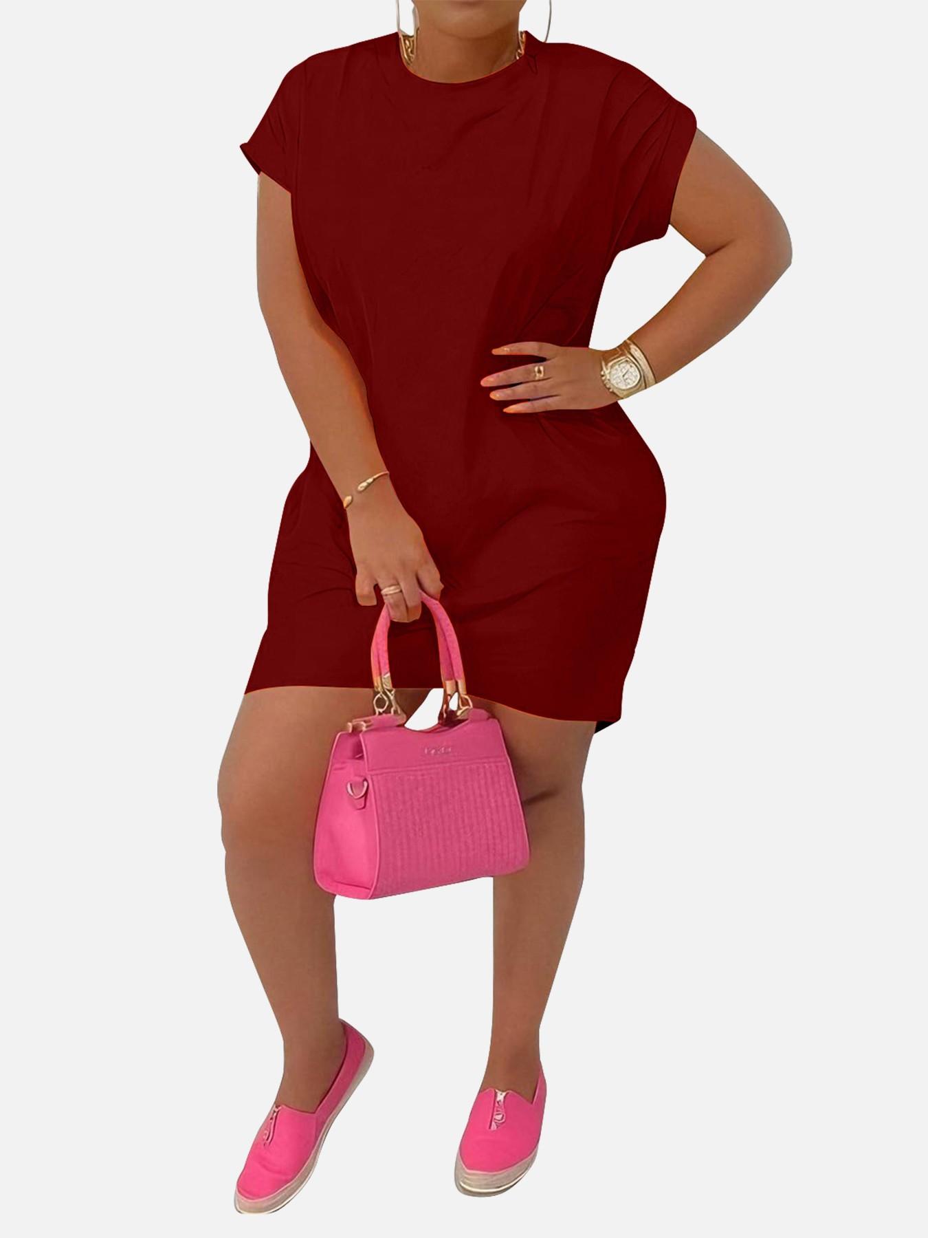 Women's Solid Color Batwing Sleeve Hidden Pocket Tee Dress, Casual Fashionable Daily Wear, Comfortable & Stylish Design