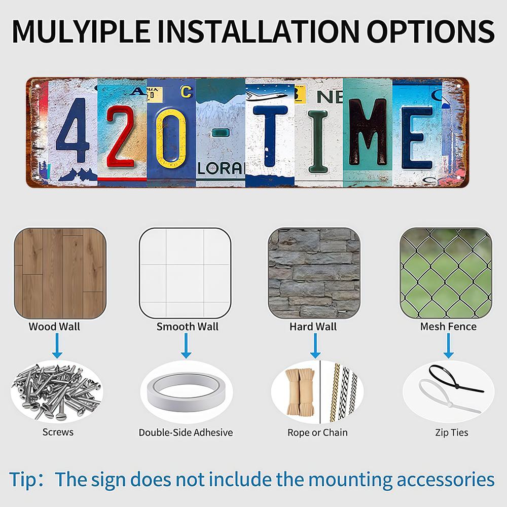 "420-Time" License Plate 420 Time Sign Aluminum Metal Sign, 4x16 Inch Vintage Street Wall Decor for garage, bedroom, man cave, Waterproof & Rust-Free, bedroom decor, room decorations, wall art, funkyroom decor, vintage metal art, gift, home decor wall art