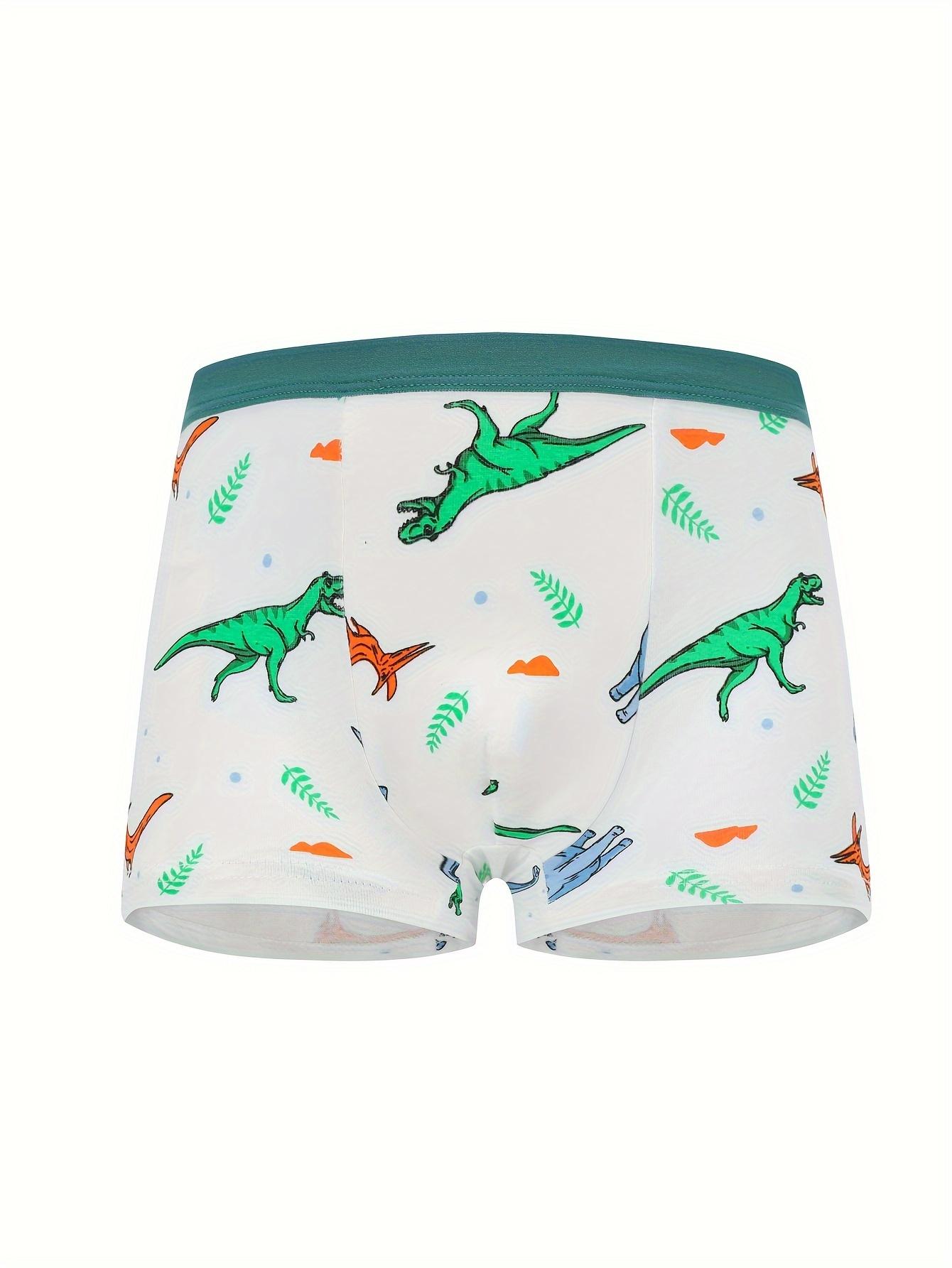 6-Pack Boys' Boxer Briefs, Casual Dinosaur Print Underwear with Color Mixing for Toddlers Ages 2-7 Years, Size 4-5Y, Cartoon Print, 2-3Y