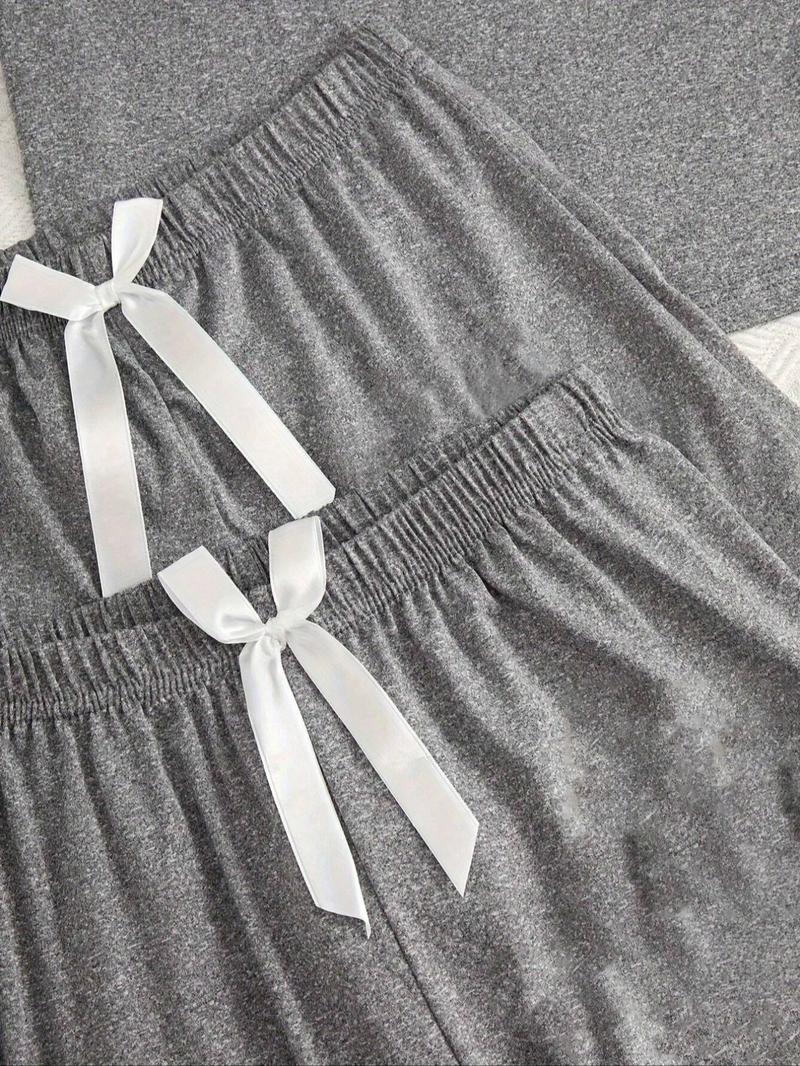 Women's Cartoon Cat Letter Print Sleepwear Set, Casual Fitted Three-Piece Pajamas, All Seasons Comfortable Nightwear, Sleep Sets