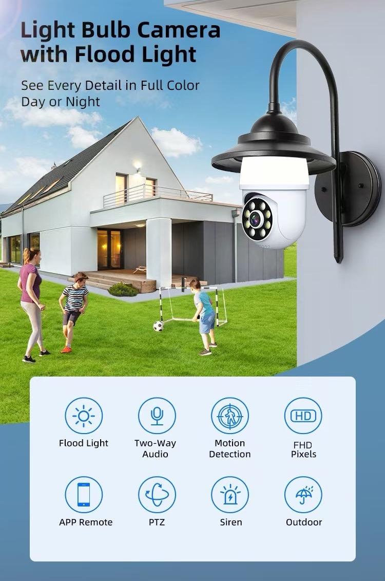 Light Bulb Security Camera with LED Flood Light 1080P, 2.4GHz Wireless WiFi Light Socket Security Cameras, 355° Pan/Tilt Smart Lightbulb Cam Human Motion Detection Alarm Colour Night Vision Works with Alexa