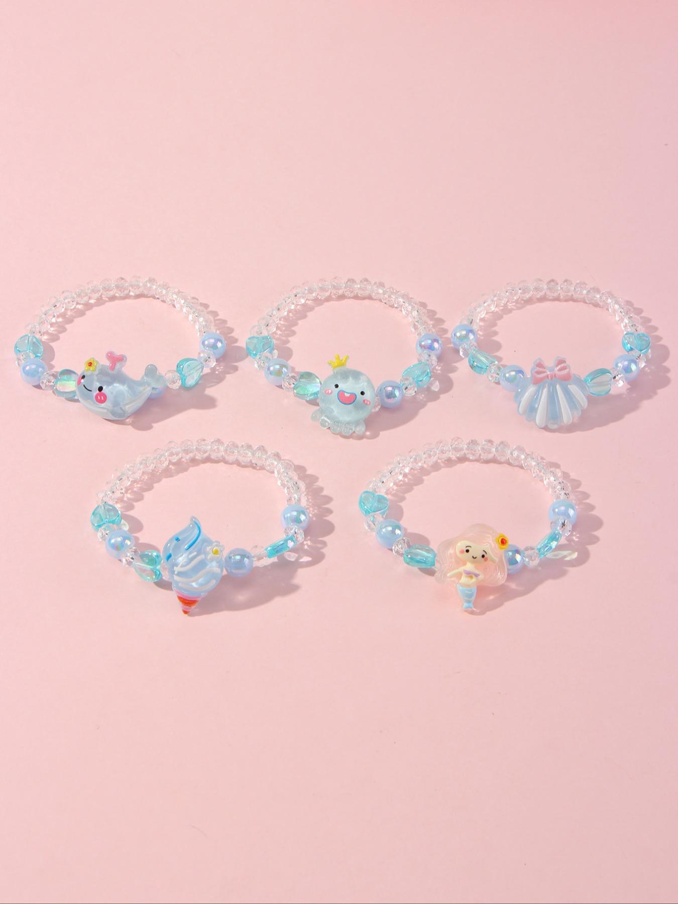 5pcs/set Multicolor Acrylic Ocean Animal Beaded Bracelet Set, Perfect Gift for Girls, Party, Birthday, Daily Wear, Casual Style