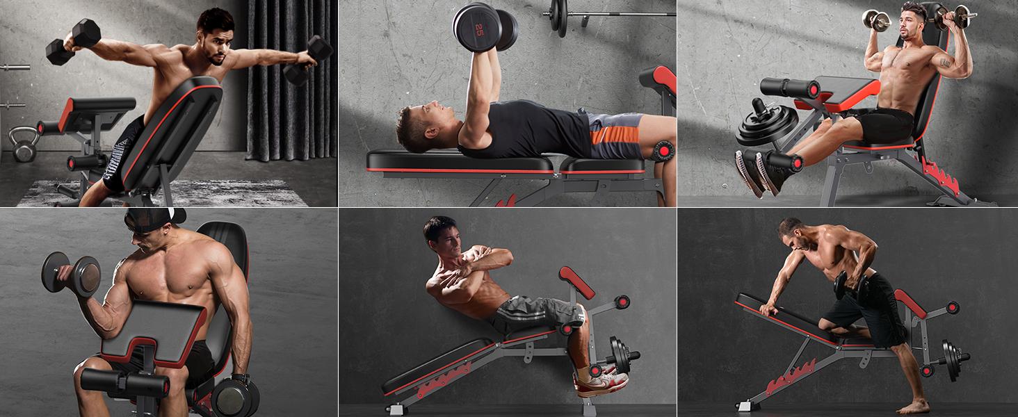 FathersDayGift Weight Bench with Leg Extension and Preacher Pad, 800lbs Load Workout Bench for Home Gym, Adjustable Weight Bench for Home Strength Training