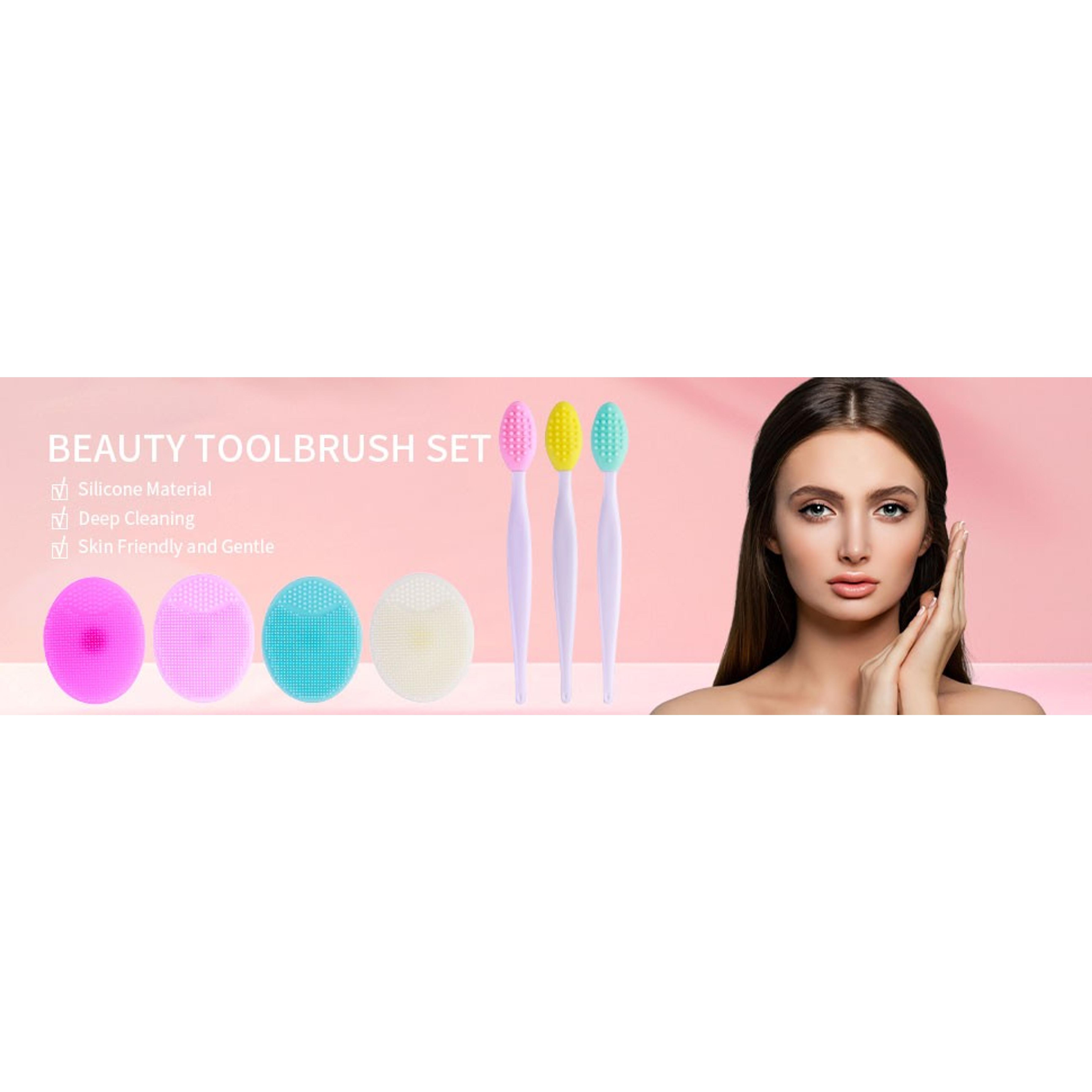 5 Pcs Mini Exfoliating Brush Set - 2 Pcs Silicone Facial Cleansing Brush and 3 Pcs Lip Scrub Brush