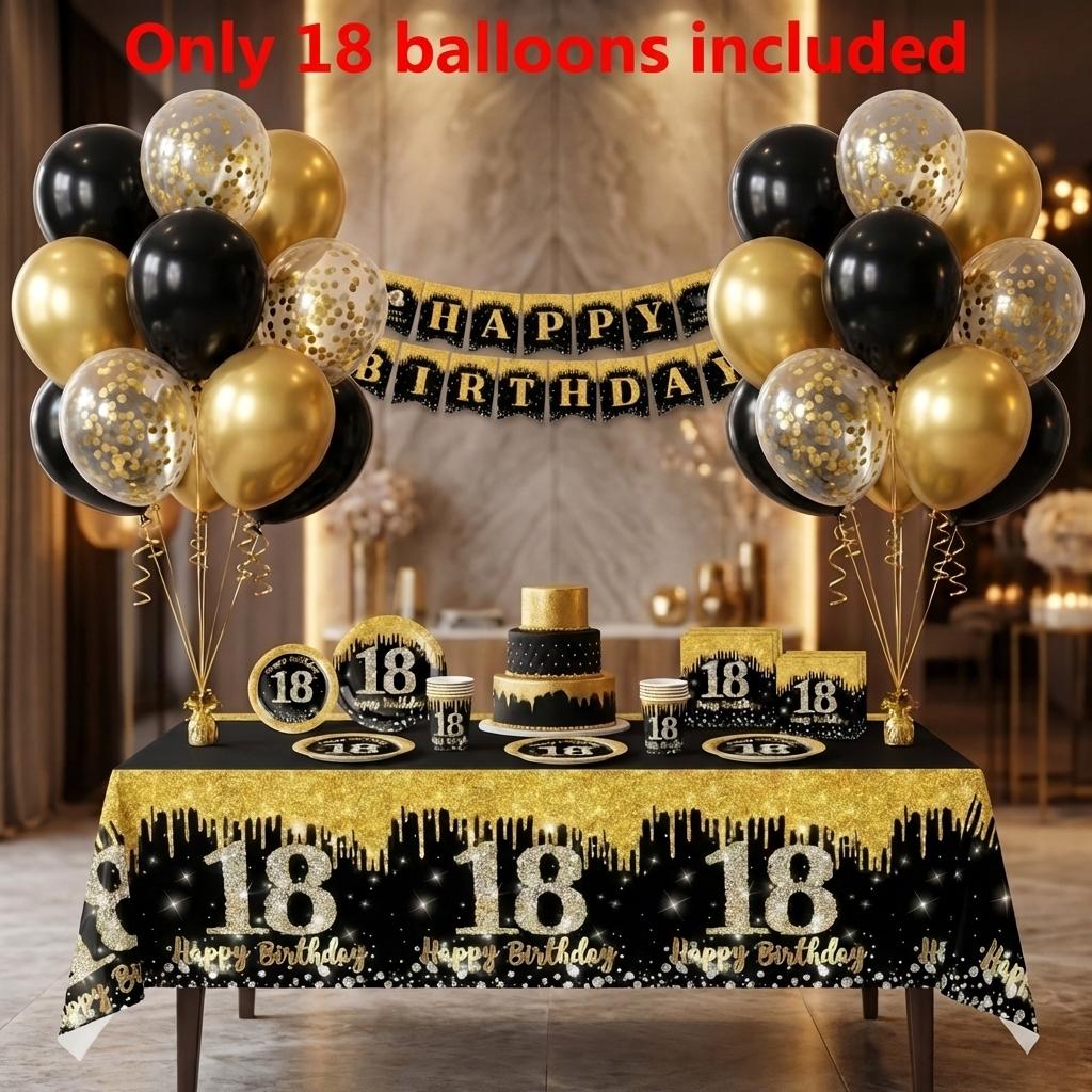 18pcs Classic Gold Sequins Mixed Latex Balloons, Adult Milestone Celebration Decoration, Commercial Banquet Background Decorations