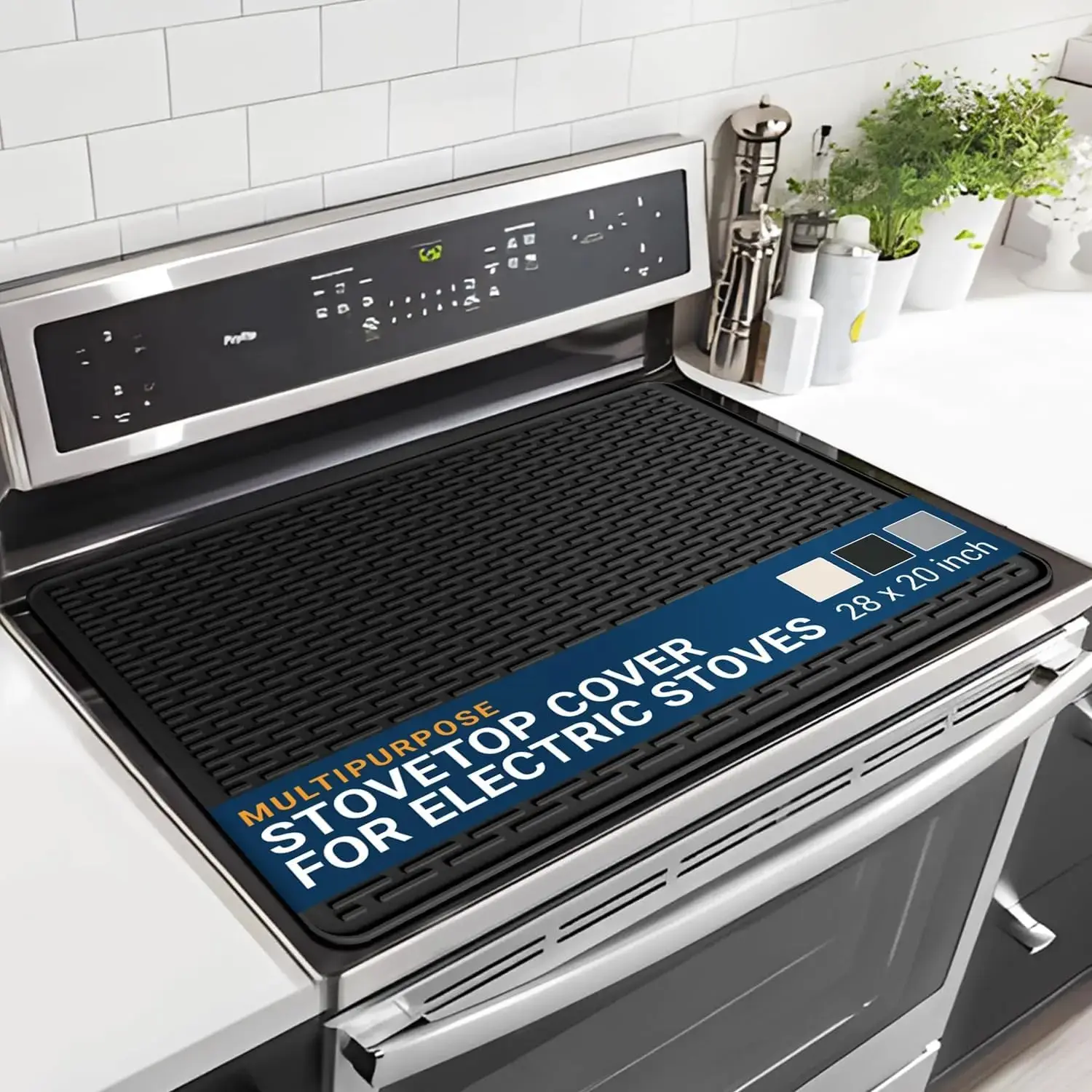 Rectangle Black Electric Stove Cover (28x20 in) - Thick Silicone Flat Range Mat, Heat-Resistant Induction Protector, Durable Prep Work Mat, Simplified Quick Wipe-Down Cleaning 2025 Kitchen Accessory