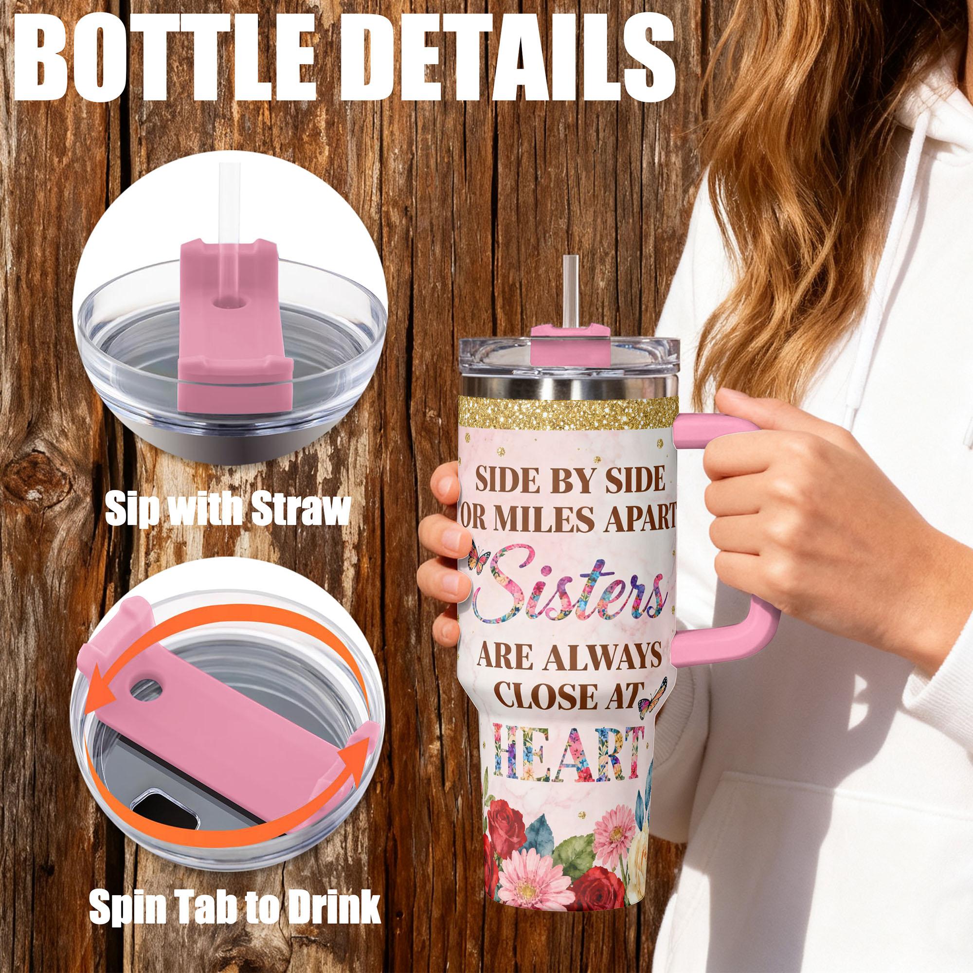 Stainless Steel Insulated Tumbler, Leak Resistant Tumbler, Drinkware Tumbler, 1 Pc 40 oz/30 oz/22 oz Water Bottle, Always My Sister Forever My Friend Floral Design, Double-Layer Leakproof Large-Capacity Cup for Gym, Hiking and Travel