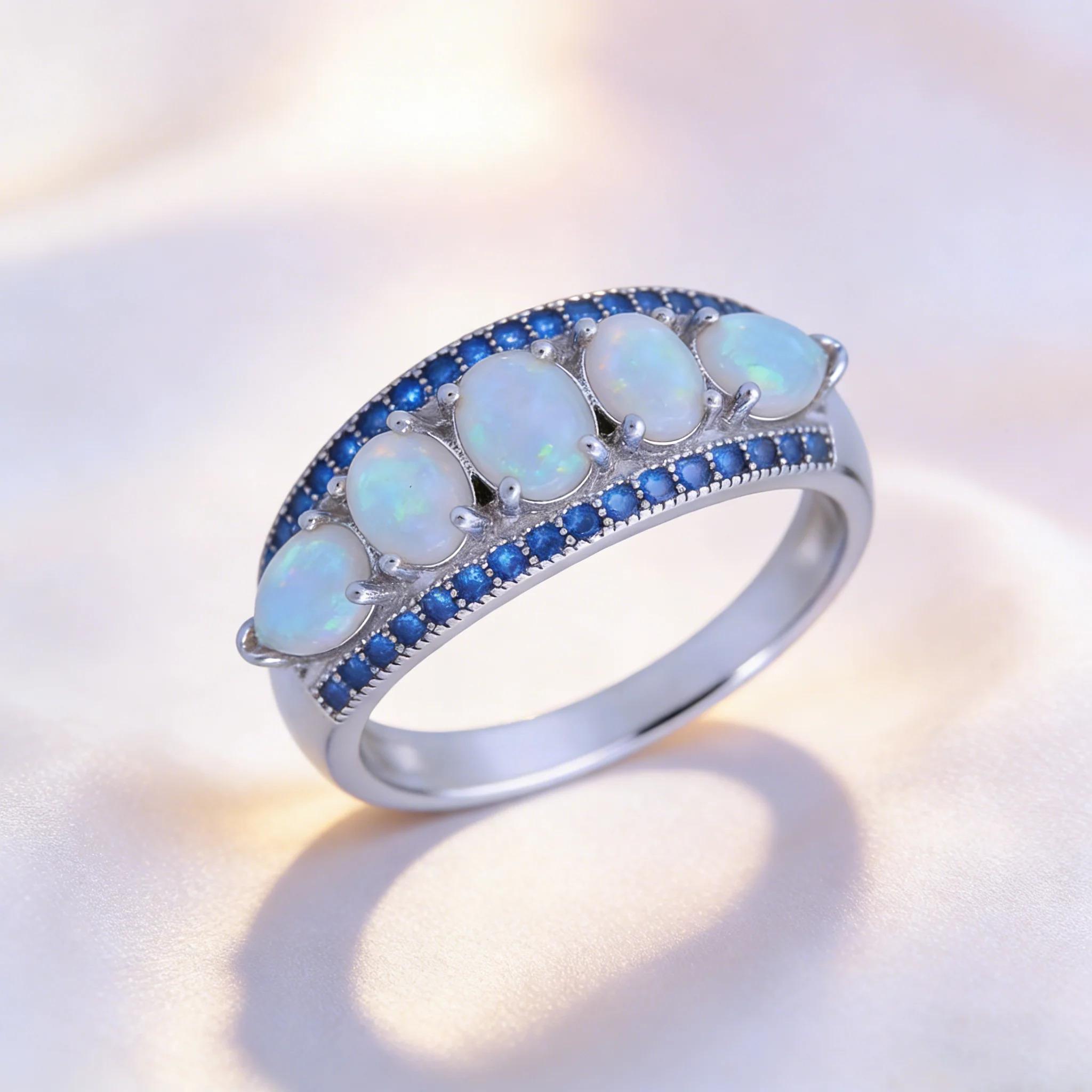 Fashion Platinum Plated Colorful Opal And Zircon Ring for Women Elegant Cocktail Jewelry Accessory Luxury Wedding Gift for Her