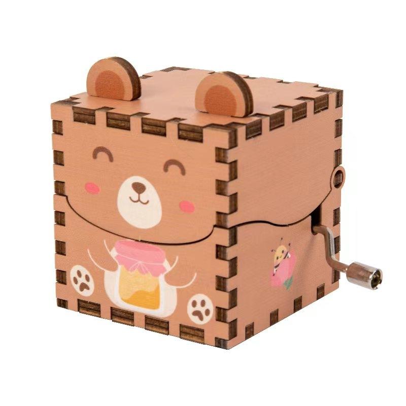Wooden Music Box DIY Craft Cartoon Animal Gift, Hand-Cranked Octave Toy, Parent-Child Interaction Fun Time