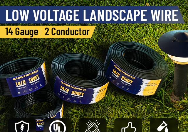 haisstronica 14/2 50-250FT Low Voltage Landscape Lighting Copper Wire, Outdoor Direct burial, Heat & Freeze Resistant, 14 Gauge 2 Conductor PVC Flexible Cable for LED Garden Underwater Spot Light