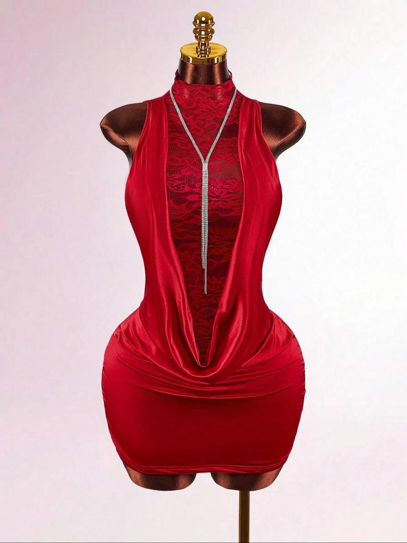 Sexy Lace Backless Cut Out Short Dress, Elegant Summer Fashion, Perfect for Parties and Events, Women's Casual Wear, Ball Party Dress