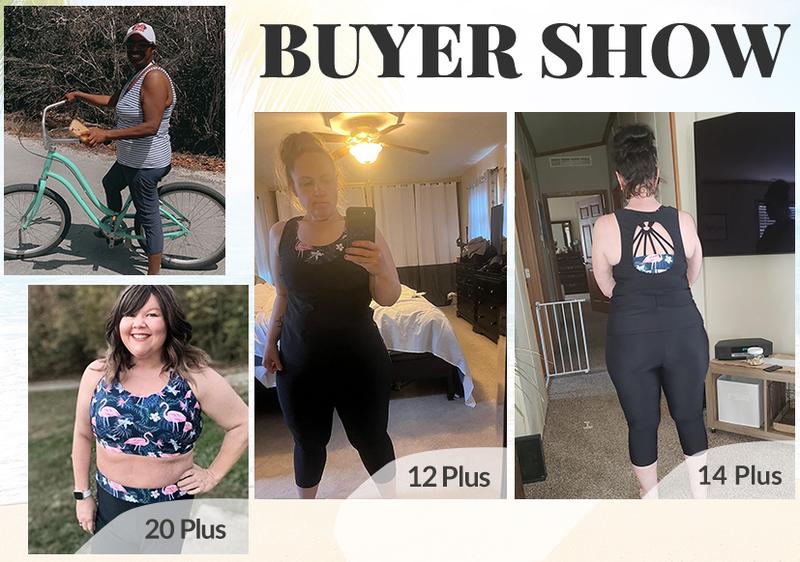 Yonique Three Piece Plus Size Swimsuits for Women Tankini Tops with Sports Bra and Swim Capris Athletic Bathing Suits